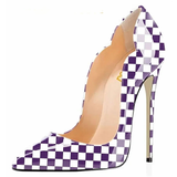 Women's Colored Checkered Patent High Heels - Purple/White - 12cm Heel - 44 B - PU Leather - image 31