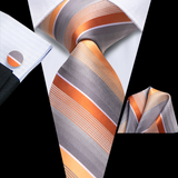 Men's 3 Pcs Orange Gray Striped Tie Set - Orange - Necktie / 2126 - One Size - Polyester - image 4