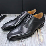 Men's Elegant Leather Oxford Brogue Shoe - Black - Formal Shoes - 12 B - Genuine Leather - image 29