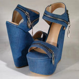 Women's Denim Zipper Plaform Sandals - Blue - Chunky Sandal - 47 B - Canvas - image 25