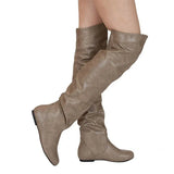 Women's Over Knee Ruched Flat Boots - Black - Over Knee Boots - 45 B - PU Suede Leather - image 7