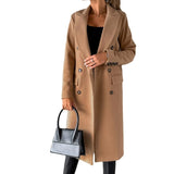 Women's Double Breasted Long Overcoat - Khaki - Women's Jacket - XXXL - Polyester - image 9