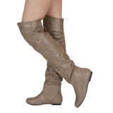 Women's Over Knee Ruched Flat Boots - Khaki - Over Knee Boots - 45 B - PU Suede Leather - image 9