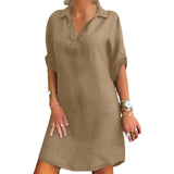 Women's Casual Cotton Linen Shirt Dress - Khaki - Shirt Dress - 5XL - Linen / Cotton - image 29