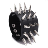 Unisex Wide Cuff Goth Bracelet - Black - L-3 - Medium - PU Leather - image 9