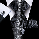 Funki Buys | Neckties | Men's 3 Pcs Black Silver Floral Tie Set