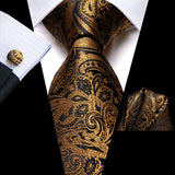 Funki Buys | Neckties | Men's 3 Pcs Gold Black Luxury Tie Set
