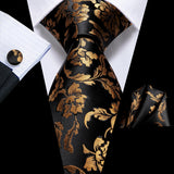 Funki Buys | Neckties | Men's 3 Pcs Black Gold Floral Tie Set