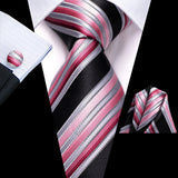 Funki Buys | Neckties | Men's 3 Pcs Pink Black Striped Tie Set
