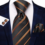 Funki Buys | Neckties | Men's 3 Pcs Brown Orange Striped Tie Set