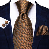 Funki Buys | Neckties | Men's 3 Pcs Bronze Rippled Silk Tie Set