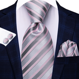 Funki Buys | Neckties | Men's 3 Pcs Gray Pink Striped Tie Set