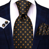 Funki Buys | Neckties | Men's 3 Pcs Brown Gold Floral Silk Tie Set