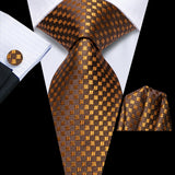 Funki Buys | Neckties | Men's 3 Pcs Bronze Checkered Silk Tie Set