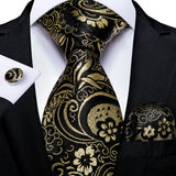 Funki Buys | Neckties | Men's 3 Pcs Black & Gold Paisley Tie Set