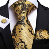 Funki Buys | Neckties | Men's 3 Pcs Gold & Black Paisley Tie Set