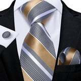 Funki Buys | Neckties | Men's 3 Pcs Gold White Striped Tie Set
