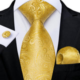 Men's 3 Pcs Luxury Gold Paisley Tie Sets - Gold - LDSN7458 - One Size - Silk - image 6