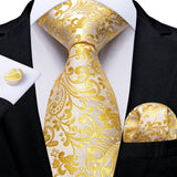 Men's 3 Pcs Luxury Gold Paisley Tie Sets - Gold - LDSN7712 - One Size - Silk - image 14