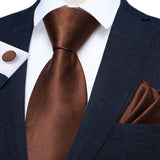Funki Buys | Neckties | Men's 3 Pcs Rich Dark Brown Silk Tie Set