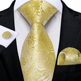 Men's 3 Pcs Luxury Gold Paisley Tie Sets - Gold - LDSN8310 - One Size - Silk - image 8