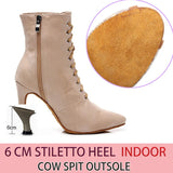 Women's Lace-up Suede Dress Boots - Beige - 1 / Suede 10.0cm Heels - 44 B - PU Suede Leather - image 49