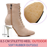Women's Lace-up Suede Dress Boots - Beige - 1 / Suede 10.0cm Heels - 44 B - PU Suede Leather - image 40