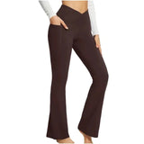 Women's High Waist Yoga Flare Leggings - Dark Brown - Yoga Pants - 2XL - Polyester - image 10