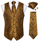 Men's 4 Pcs Luxury Gold Silk Tie Vest Set - Gold - 4pc Tie Set - M-0161 - 3XL - Silk - image 2