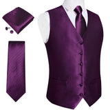 Men's 4 Pcs Luxury Formal Vest Tie Set - Purple - 4Pcs Set -M-0129 - XXXL - Silk - image 9
