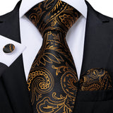 Men's 3 Pcs Luxury Jacquard Tie Sets - Black/Gold - M-7052 - One Size - Silk - image 9