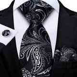 Men's 3 Pcs Luxury Jacquard Tie Sets - Black/Silver - M-7476 - One Size - Silk - image 3