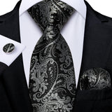 Men's 3 Pcs Luxury Jacquard Tie Sets - Black/Silver - M-7479 O - One Size - Silk - image 4