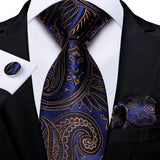Men's 3 Pcs Luxury Jacquard Tie Sets - Blue/Gold - M-7480 O - One Size - Silk - image 11