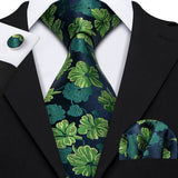 Funki Buys | Neckties | Men's 3 Pcs Green Floral Formal Tie Set