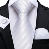 Men's 3 Pcs White Striped Formal Tie Set - White - 3 Pcs Necktie Set / 7005 - One Size - Polyester/Silk - image 4