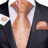 Men's 3 Pcs Orange Paisley Luxury Tie Set - Orange - Necktie / 0586 - One Size - Polyester - image 4