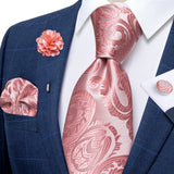 Funki Buys | Neckties | Men's 4 Pcs Pale Pink Paisley Tie Set