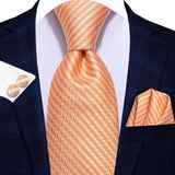 Men's 3 Pcs Orange Striped Luxury Tie Set - Orange - Necktie / 3862 - One Size - Polyester - image 4