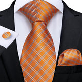 Men's 3 Pcs Orange Gold Lattice Tie Set - Orange - Necktie / 7135 - One Size - Polyester - image 5