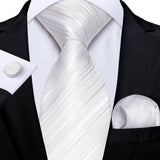 Men's 3 Pcs White Striped Wedding Tie Set - White - 3 Pcs Necktie Set / 7459 - One Size - Polyester/Silk - image 1
