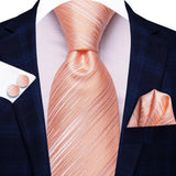 Men's 3 Pcs Soft Salmon Striped Tie Set - Salmon - Necktie / 3804 - One Size - Polyester - image 5