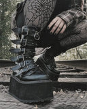 Women's Platform Gothic Ring Buckle Boot - Black - Patent Boots - 43 B - PU Leather - image 13