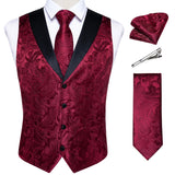 Men's 5 Pcs Formal Silk Waistcoat Tie Sets - Red - 7189 - 5 PCS - Vest Set - XXXL - Silk - image 22