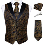 Men's 5 Pcs Formal Silk Waistcoat Tie Sets - Gold - 7023 - 5 PCS - Vest Set - XXXL - Silk - image 27