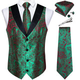 Men's 5 Pcs Formal Silk Waistcoat Tie Sets - Green - 7280 - 5 PCS - Vest Set - XXXL - Silk - image 25