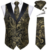 Men's 5 Pcs Formal Silk Waistcoat Tie Sets - Gold - 7023 - 5 PCS - Vest Set - XXXL - Silk - image 1