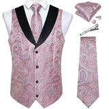 Men's 5 Pcs Formal Silk Waistcoat Tie Sets - Pink - 7187 - 5 PCS - Vest Set - XXXL - Silk - image 26