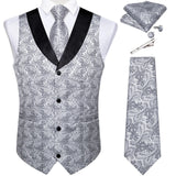 Men's 5 Pcs Formal Silk Waistcoat Tie Sets - Silver - 7492 - 5 PCS - Vest Set - XXXL - Silk - image 17