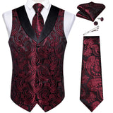 Men's 5 Pcs Formal Silk Waistcoat Tie Sets - Burgundy - 7911 - 5 PCS - Vest Set - XXXL - Silk - image 18